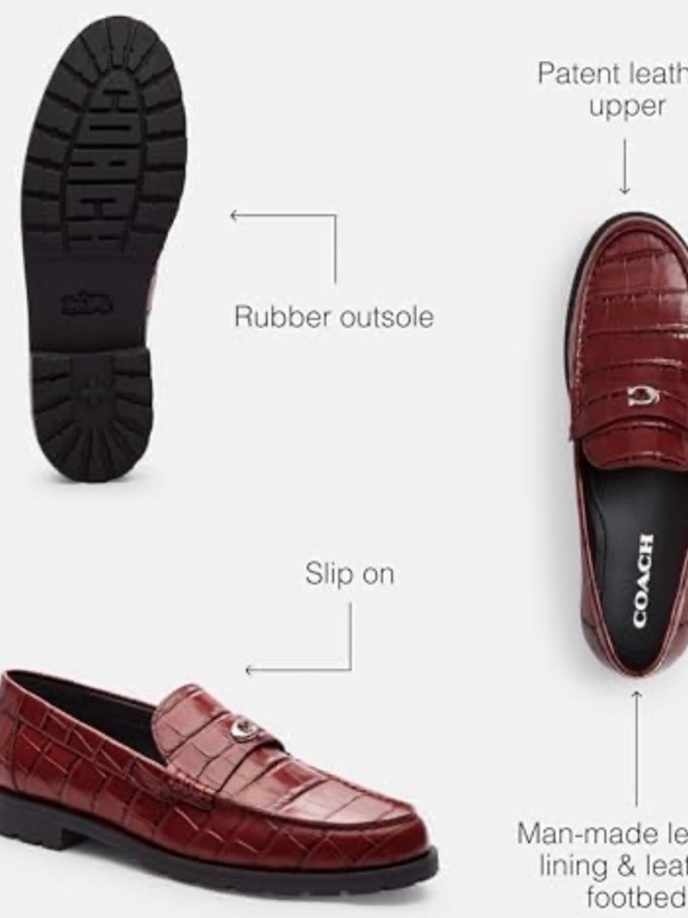 Coach Women’s Jocelyn loafer Burgundy Croc-Embossed Slip-On - Picture 5 of 9
